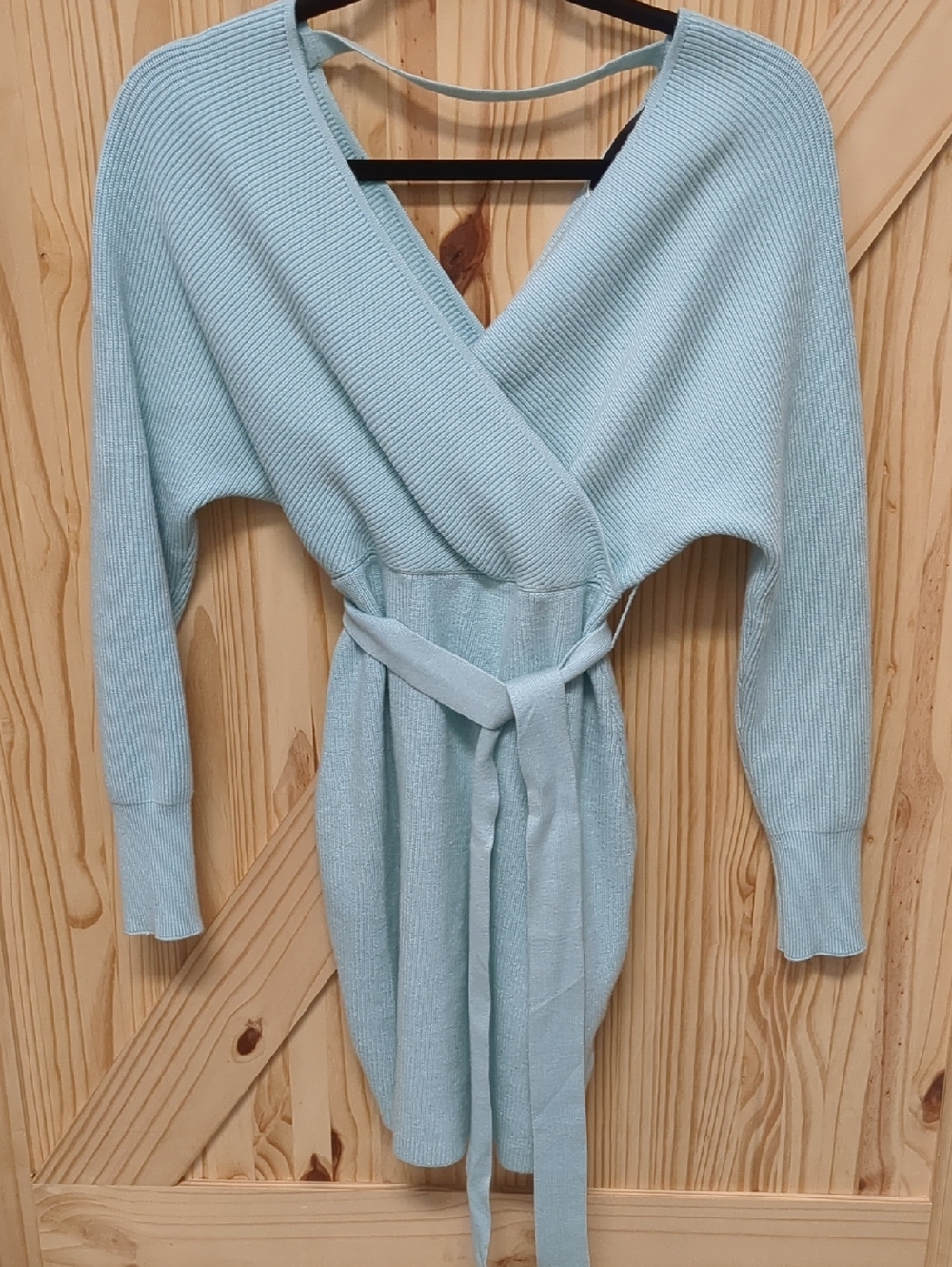 Knit Wrap Midi Dress in Light Mint